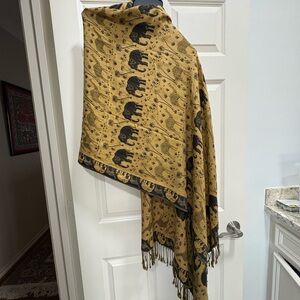 Elephant/camel Patterned Mustard Yellow & black Scarf